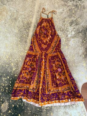 Ecote Orange and Purple Halter Maxi Dress